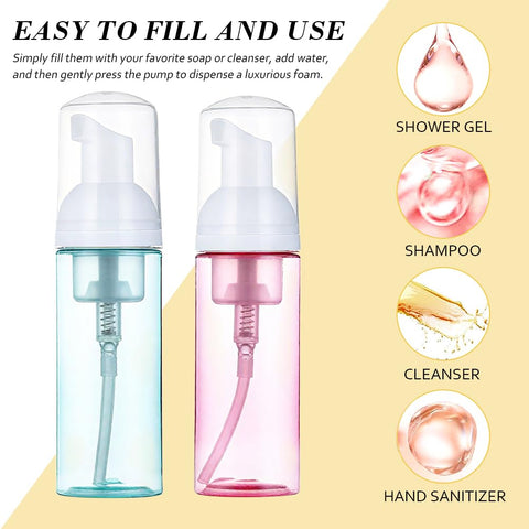 2 Pack Foam Pump Bottle, 60 Ml/2 Oz Portable Mousse Foam Soap Dispenser, Clear Mini Refillable Pump for Travel Skin Care