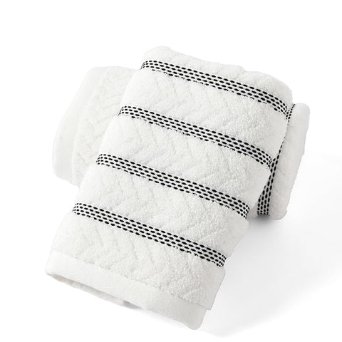 sense gnosis 100% Cotton White Hand Towel Set of 2 Thick Jacquard Ribbed Striped Soft Quick Dry and Absorbent Bathroom Decorative Hand Towel 13 x 29