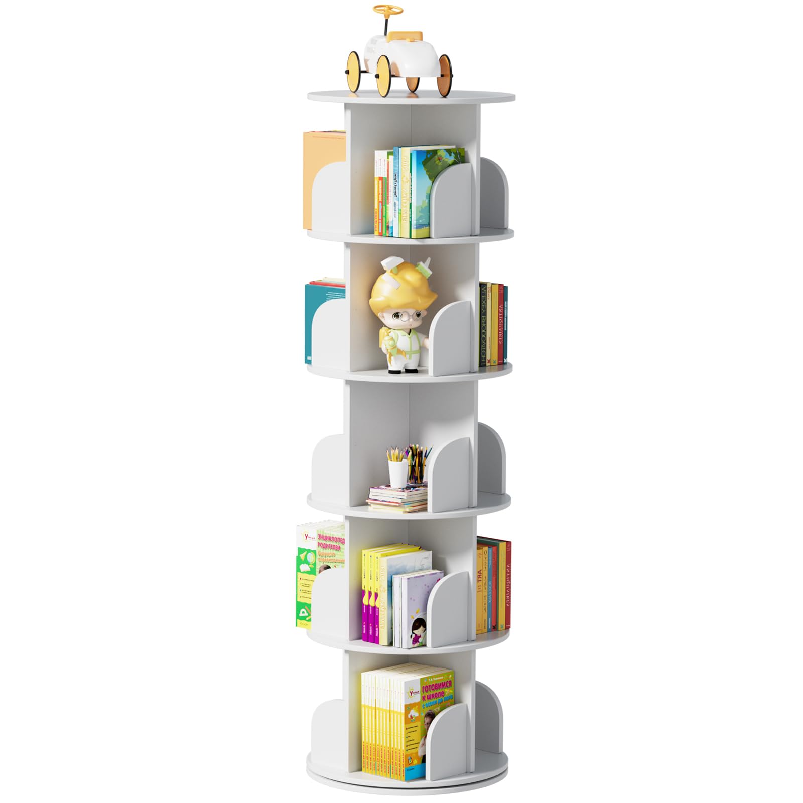 ybaymy Rotating Bookcase, 5 Levels, Standing Shelf, Office Shelf, Decorative Shelf, 360° Freely Rotatable Bookcase