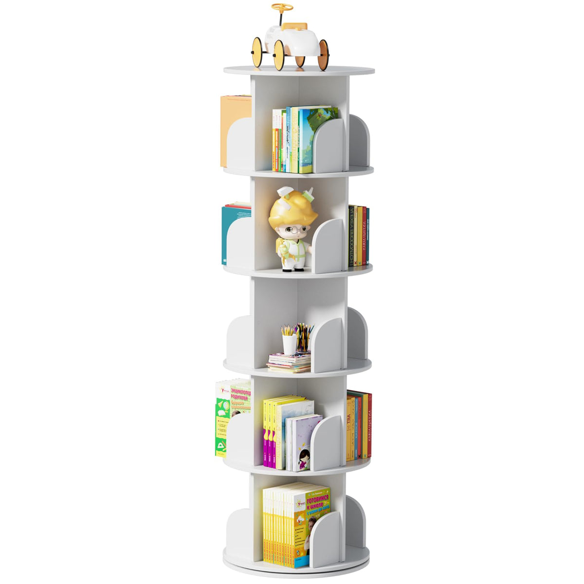 ybaymy Rotating Bookcase, 5 Levels, Standing Shelf, Office Shelf, Decorative Shelf, 360° Freely Rotatable Bookcase