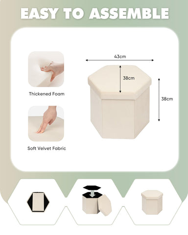 Bonlife Folding Storage Ottoman Hexagonal, Footrest with Toy Ches Box, 43cm