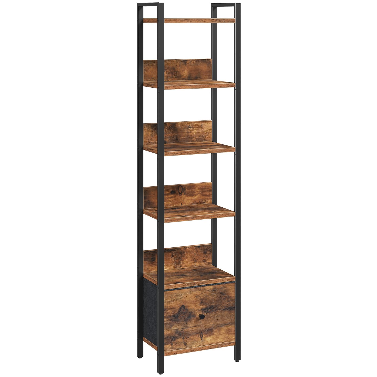 MAHANCRIS Bookshelf, 6-Tier Bookcase with Removable Drawer, Freestanding Book Shelf for Small Space, Storage Shelf Organizer, for Living Room