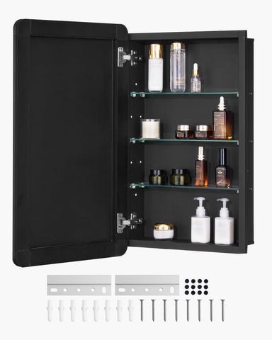 VEVOR Medicine Cabinet, 16.5 x 27.5 inch, for Bathroom with Mirror, Aluminum Frame Bathroom Wall Cabinet, 3-layer Adjustable Shelves