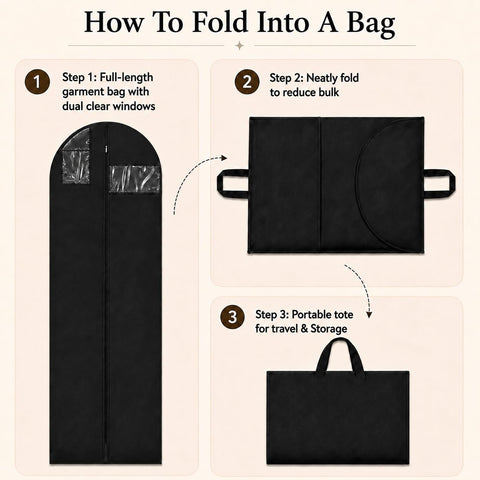 Sytinnice 2Pcs Long Dress Garment Bags, 60×180cm Folding Full Length Garment Cover Bag with Zipper, Pocket & Handle
