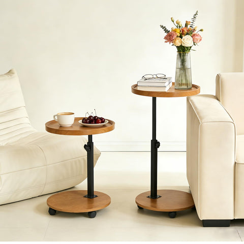 YYW C Shaped End Table Adjustable Height, Couch Tables That Slide Under for Small Spaces, 360°Swivel TV Tray Table