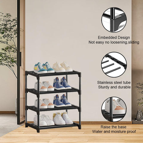 Shoe Rack, 4 Tier Small Shoe Rack, Shoe Storage Rack, Sturdy Shoe Stand