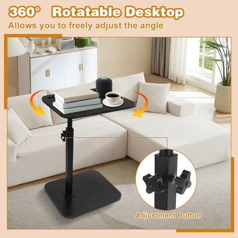 C-Shape Side Table, Height Adjustable, Small Side Table, Couch, 360° Rotating Sofa Table, Coffee Table, Side Table, Sofa Table, Bed Table for Couch
