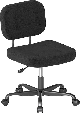 AnyGod Armless Desk Chair, Adjustable Swivel Task Seat, Black Teddy-Fleece