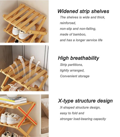 Tielag Vertical Shoe Rack Folding 4 Tier, Narrow Shoe Storage Rack, Bamboo Shoe Shelf, Tall Shoe Stand, Without Installation