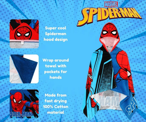 SPIDER-MAN Marvel Hooded Towel Kids Poncho Avengers boys Bath Towel Large Childrens Beach Wrap