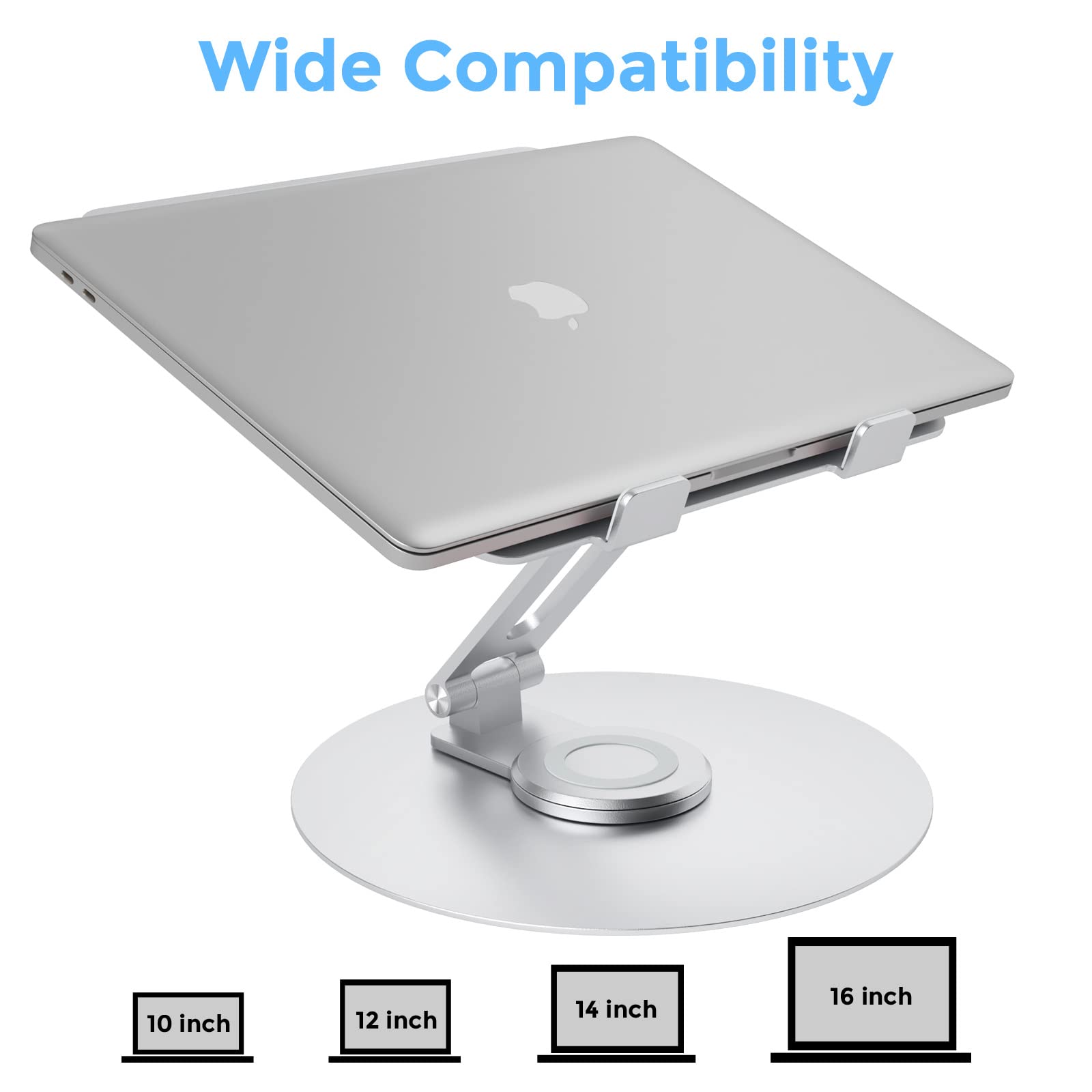 Swivel Laptop Stand for Desk, Adjustable Height Aluminum Computer Stand with 360 Rotating Base, Foldable Ergonomic Riser