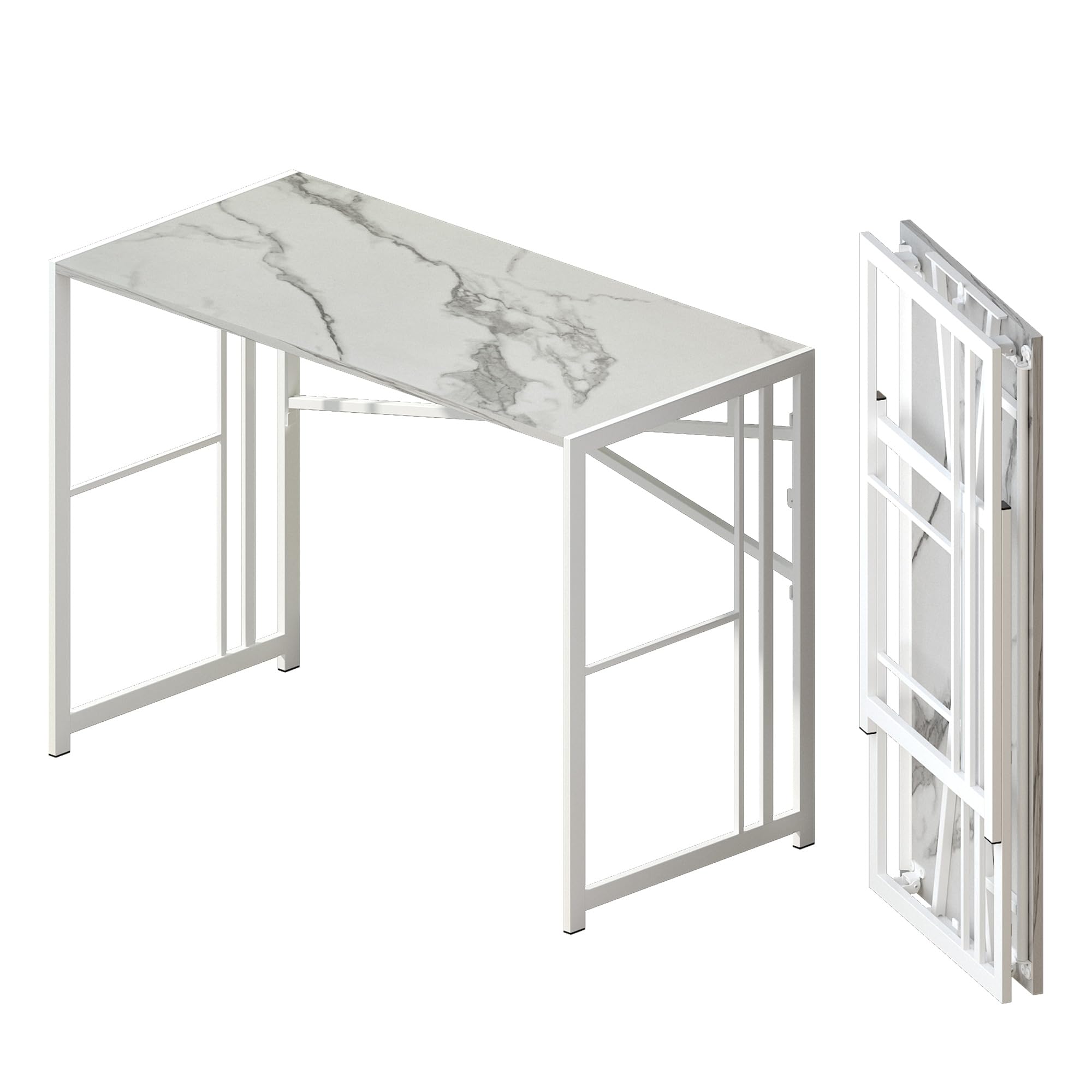 Lutown-Teen Folding Desk 103 cm No Assembly Required, White Marble