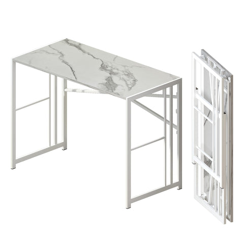 Lutown-Teen Folding Desk 103 cm No Assembly Required, White Marble