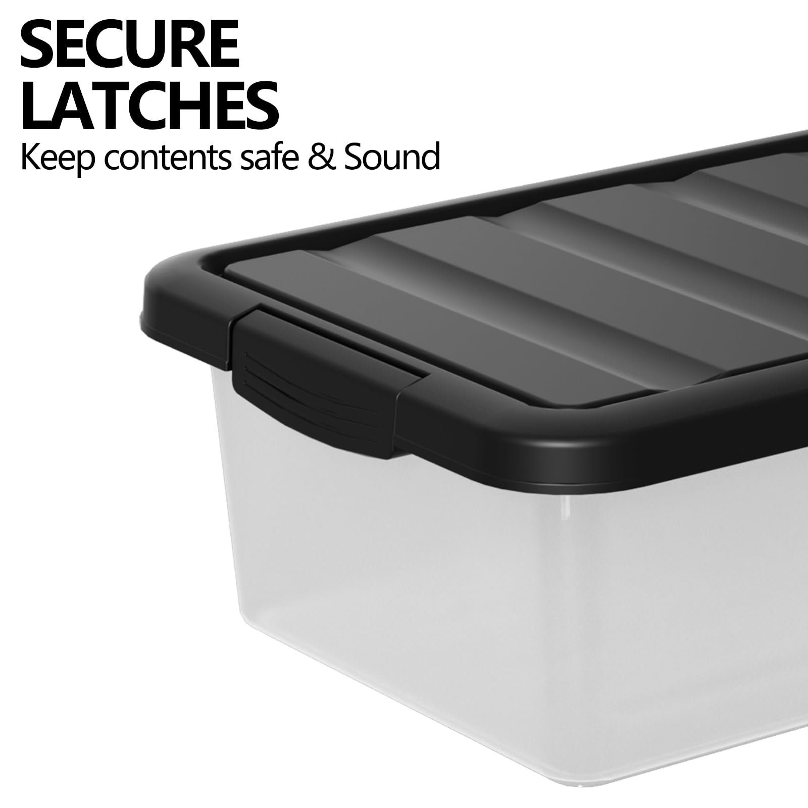 Waikhomes 16 L 2 Pack Clear Latching Storage Boxes, Plastic Stackable Storage Bin with Black Lid