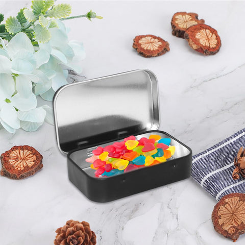 Xelmorant 4 Pcs Tin Containers — 9.5X6cm Metal Rectangular Small Tin, Rectangular Hinged Tins Box Containers Portable Mini Storage Box Home Organizer