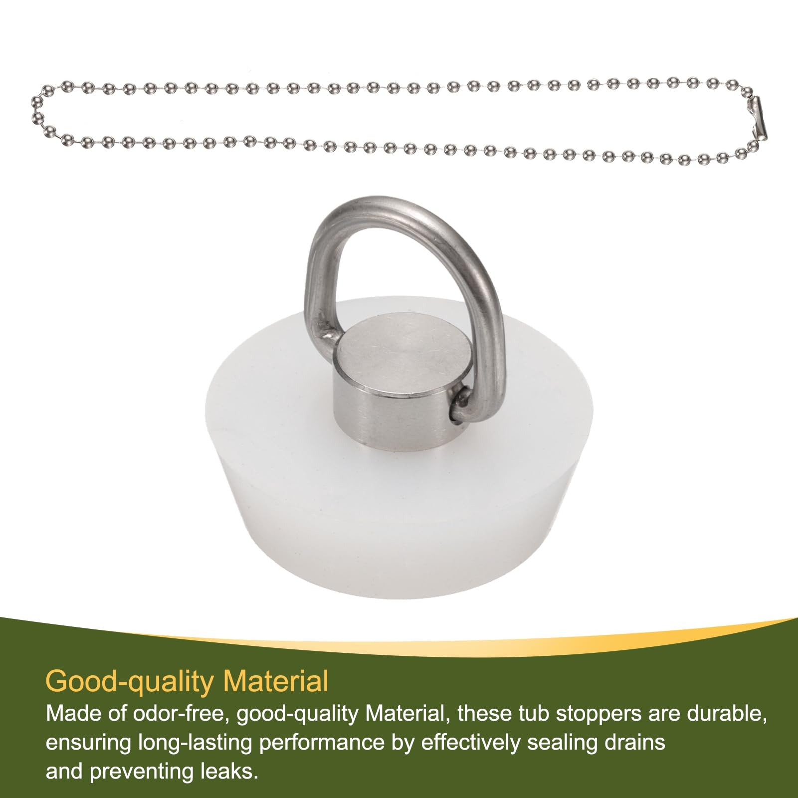 sourcing map Drain Stoppers, Silicone Bathtub Stopper Sink Plugs Caps with Hanging Ring and 15" Bead Chains for Bathtub Kitchen Bathroom