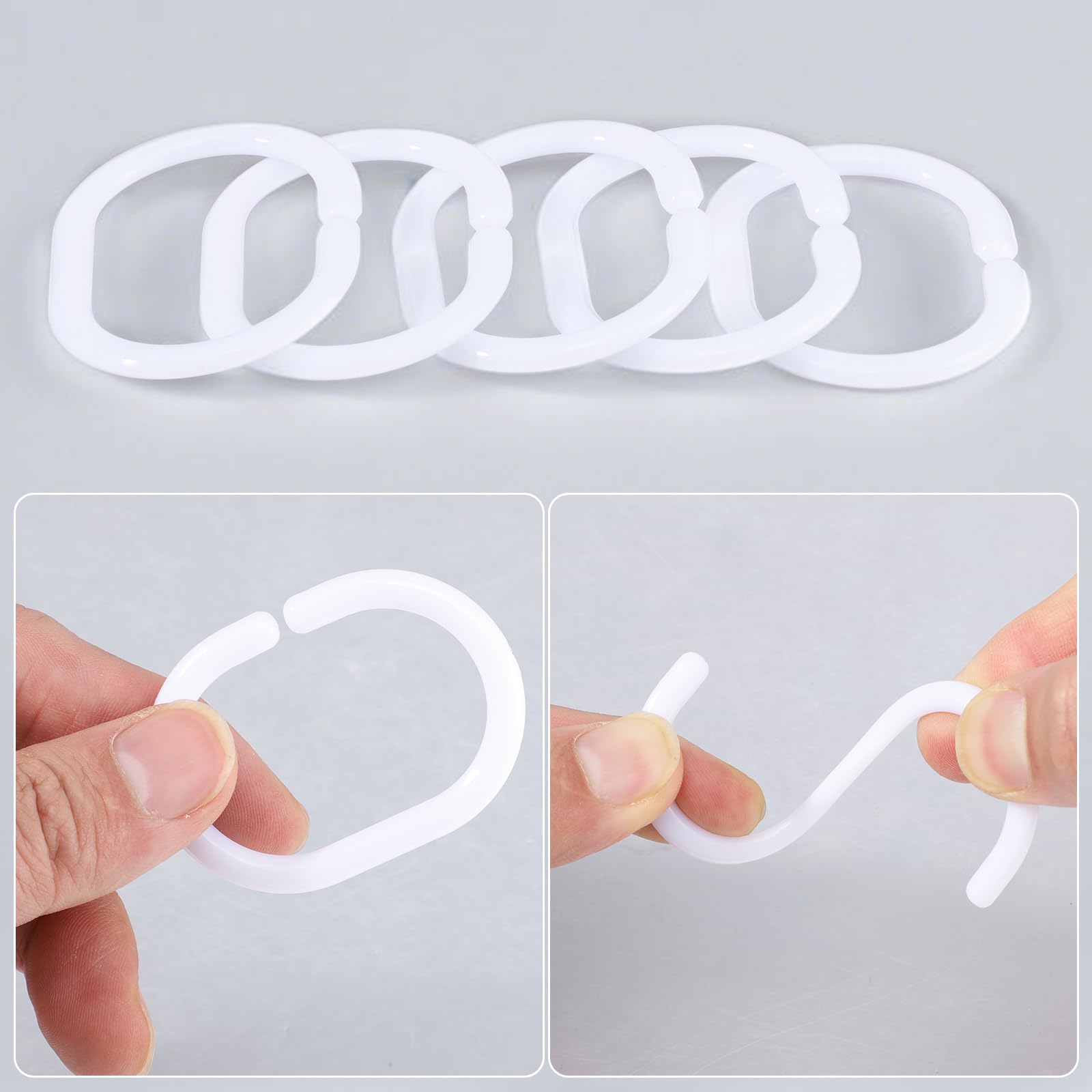 Lanjue 36 Pack Shower Curtain Rings, White Plastic C Hooks