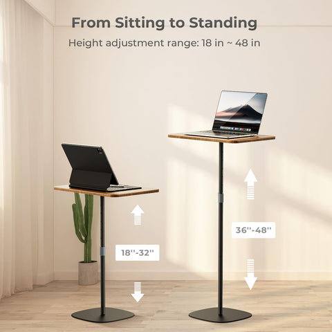 POLESTO Portable Laptop Stand, Bedside/Sofa Table with Height Adjustable 18''~48'', Sleek Wooden Lectern Standing Desk Mobile Podium for Home, Office