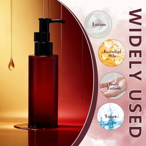 2PCS 100ml Amber Glass Bottles with Black Lotion Pumps Refillable Glass Liquid Soap Cream Dispenser Pump Bottles Containers for Bathroom
