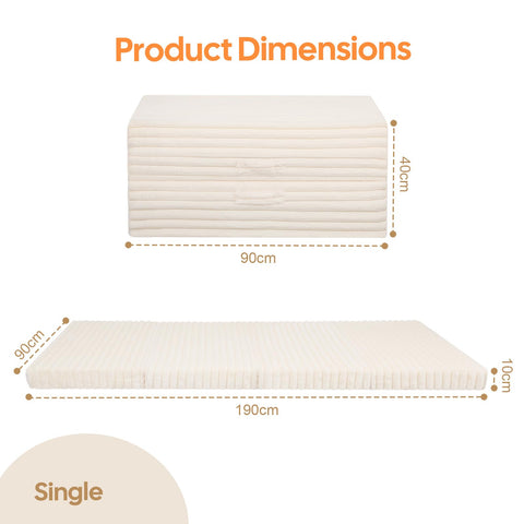 MeMoreCool Folding Floor Mattress 190x90cm, 4-Fold Foam Guest Bed, Beige