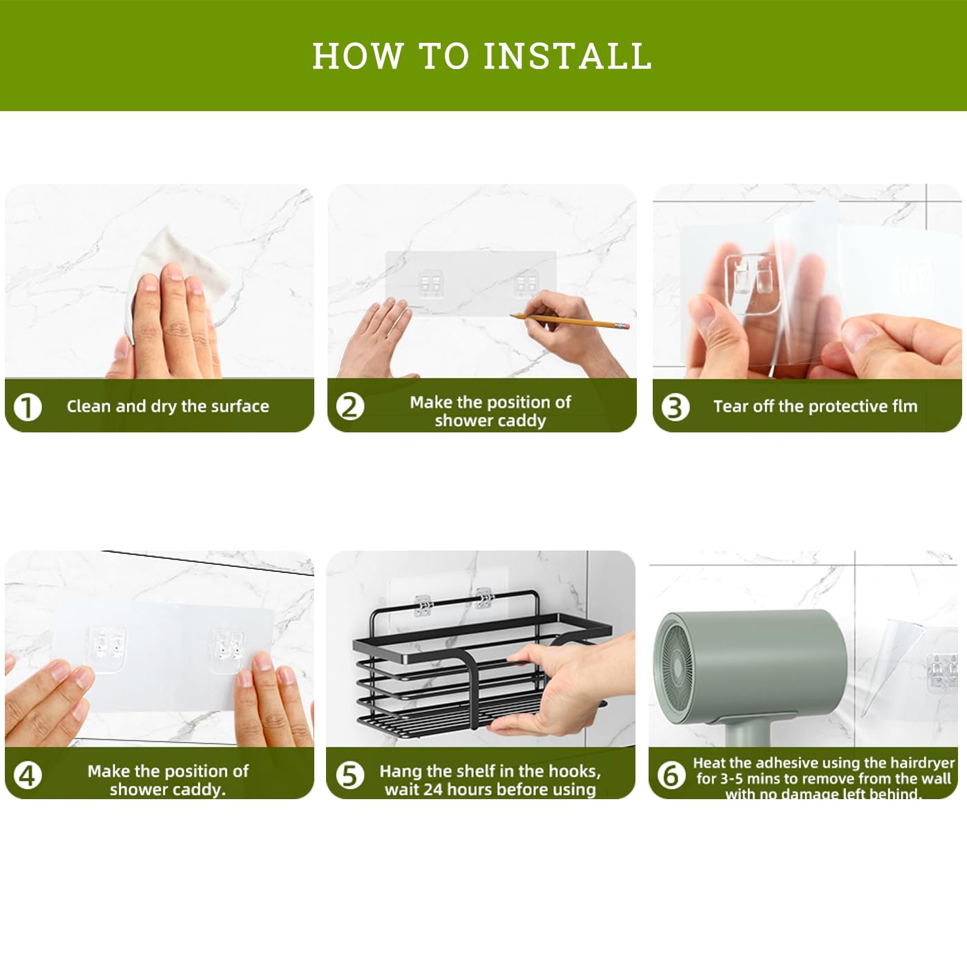 MIUTME 14-Pack Shower Caddy Adhesive Replacement, Strong Adhesive Hooks Strips,Transparent Shower Shelf Adhesion Stickers No Drilling,for Soap Holder