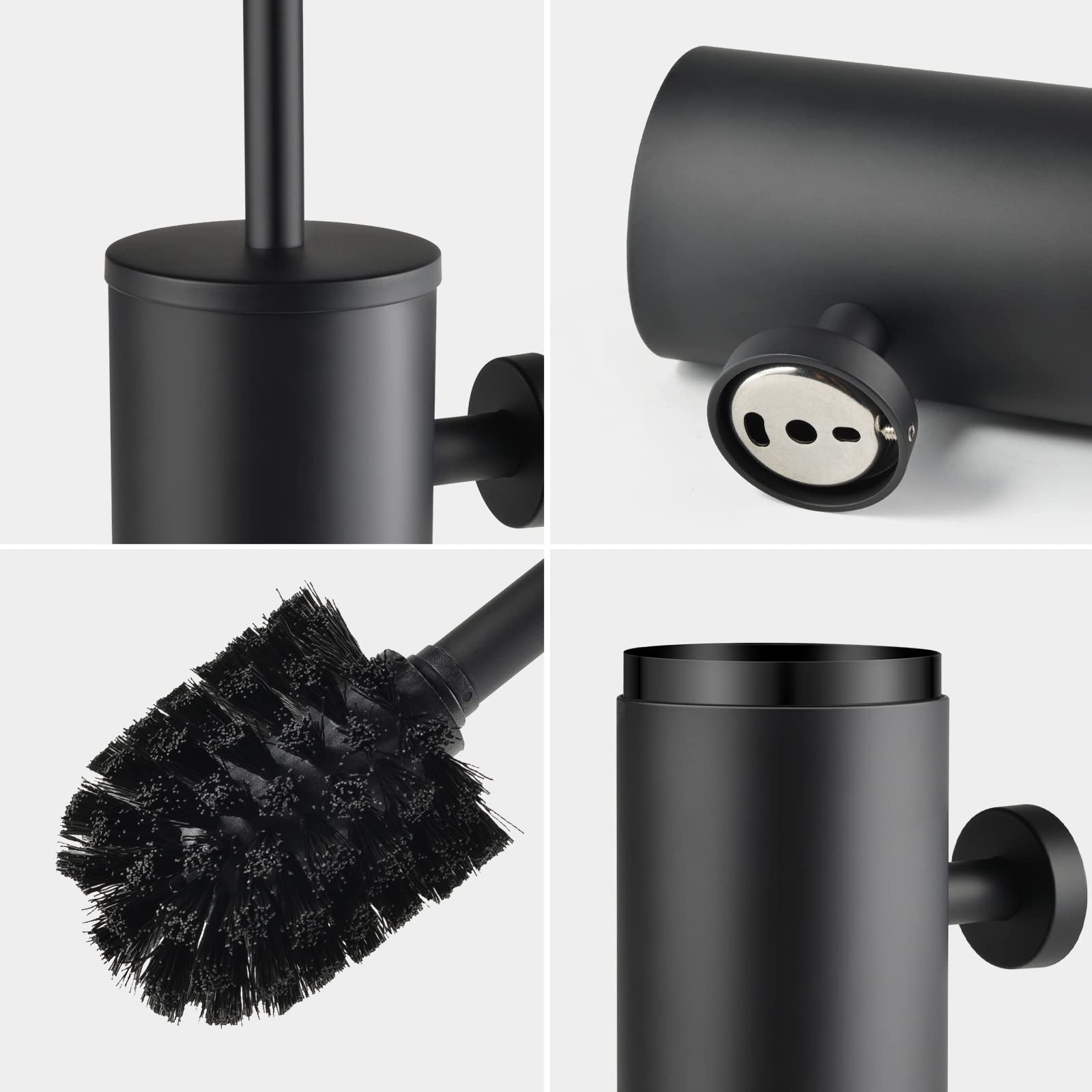 WAVEWO Toilet Brush Stainless Steel Wall Mounting, Toilet Brush with Closed Splash-proof Cover
