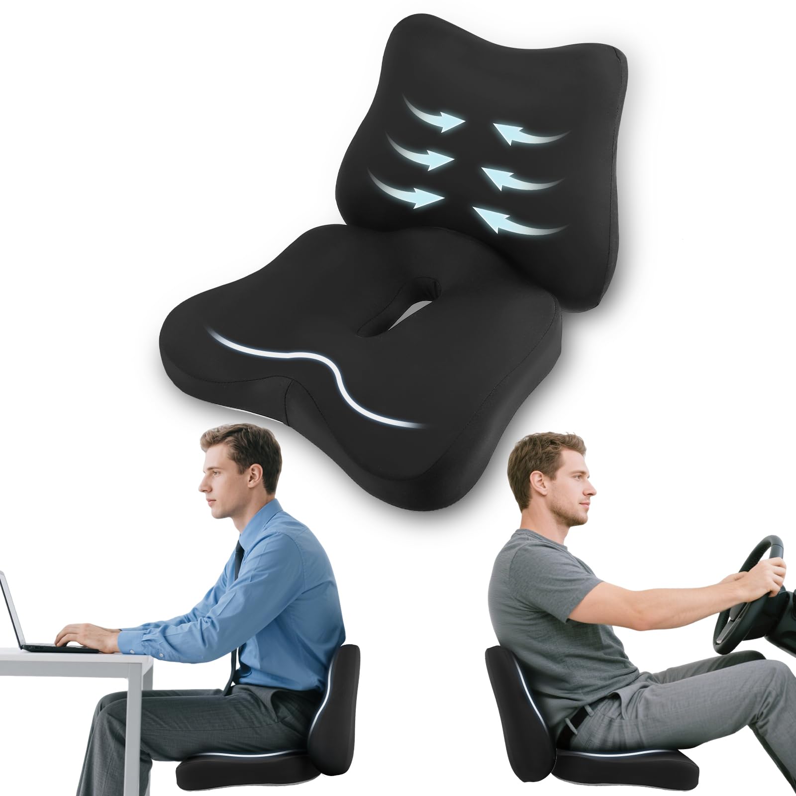 Lumbar Support Cushion for Office Chair,Ergonomic Design Memory Foam Seat Pillow, Pain Relief Sciatica Tailbone Back Support