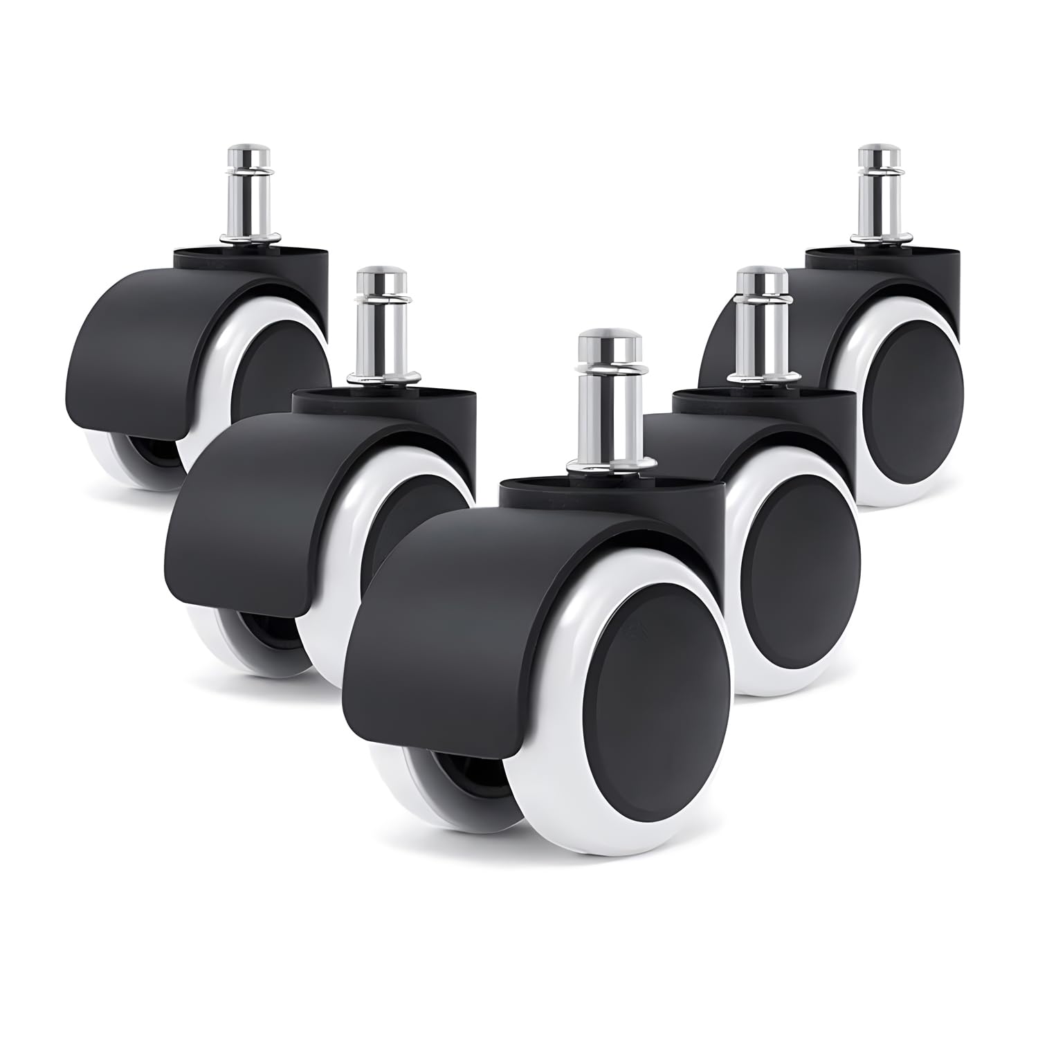 TBACW 2" Universal Office Chair Wheels Heavy Duty Replacement, No Noise Rubber Chair Casters Wheels, Standard Size 11mm Set of 5