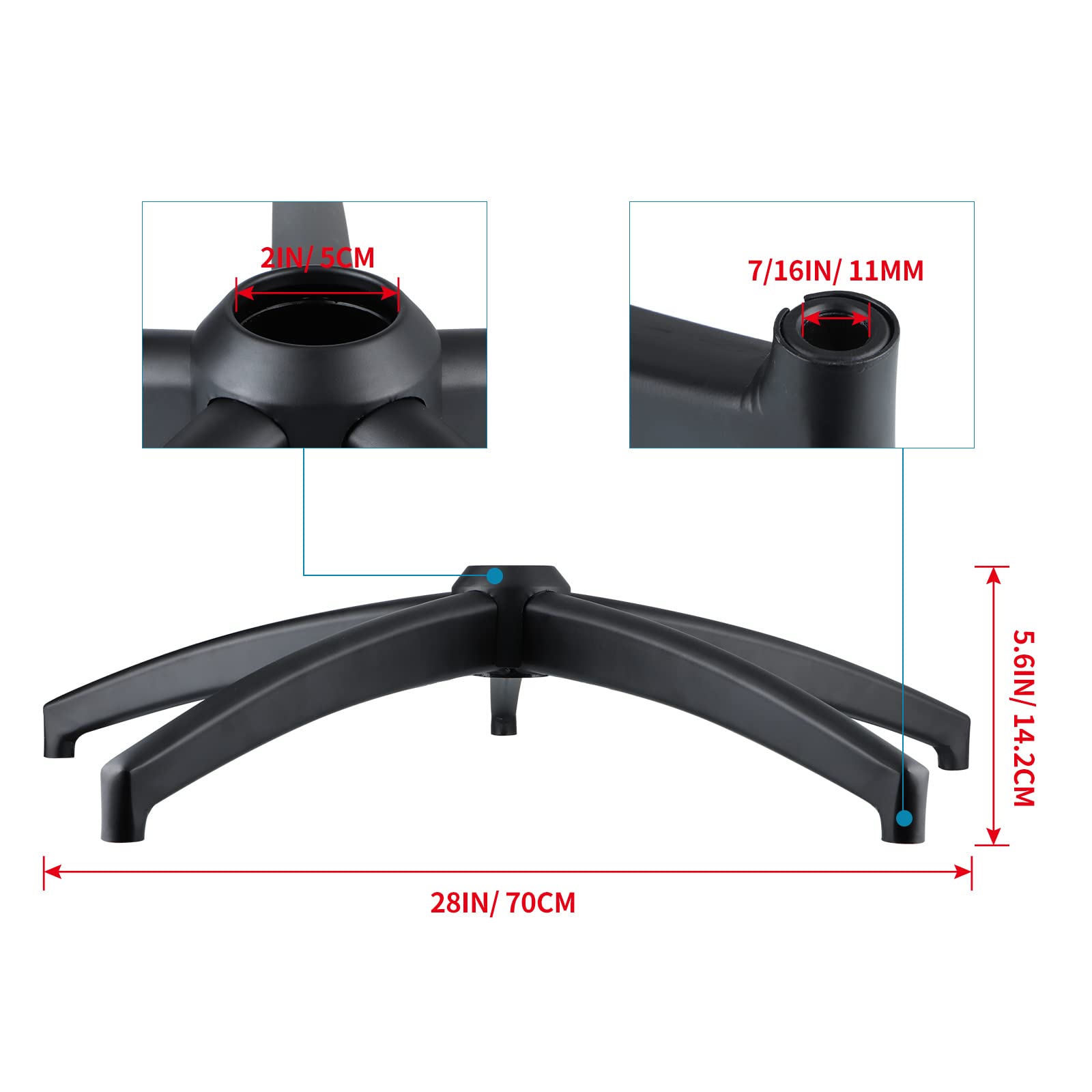 Skelang Office Chair Base 70 cm, Desk Chair Base Part with Reinforced Metal Leg, Gaming Chair Bottom Replacement