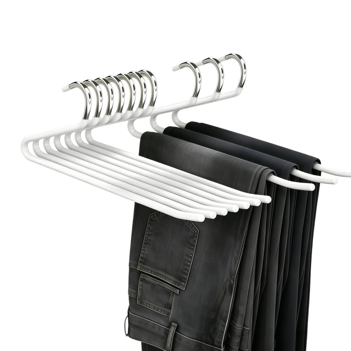 Trousers Hangers, 10 Pack Jeans Hangers White for Women Men, Non-Slip Open Ended Metal Pants Hangers for Wardrobe & Clothes Rail