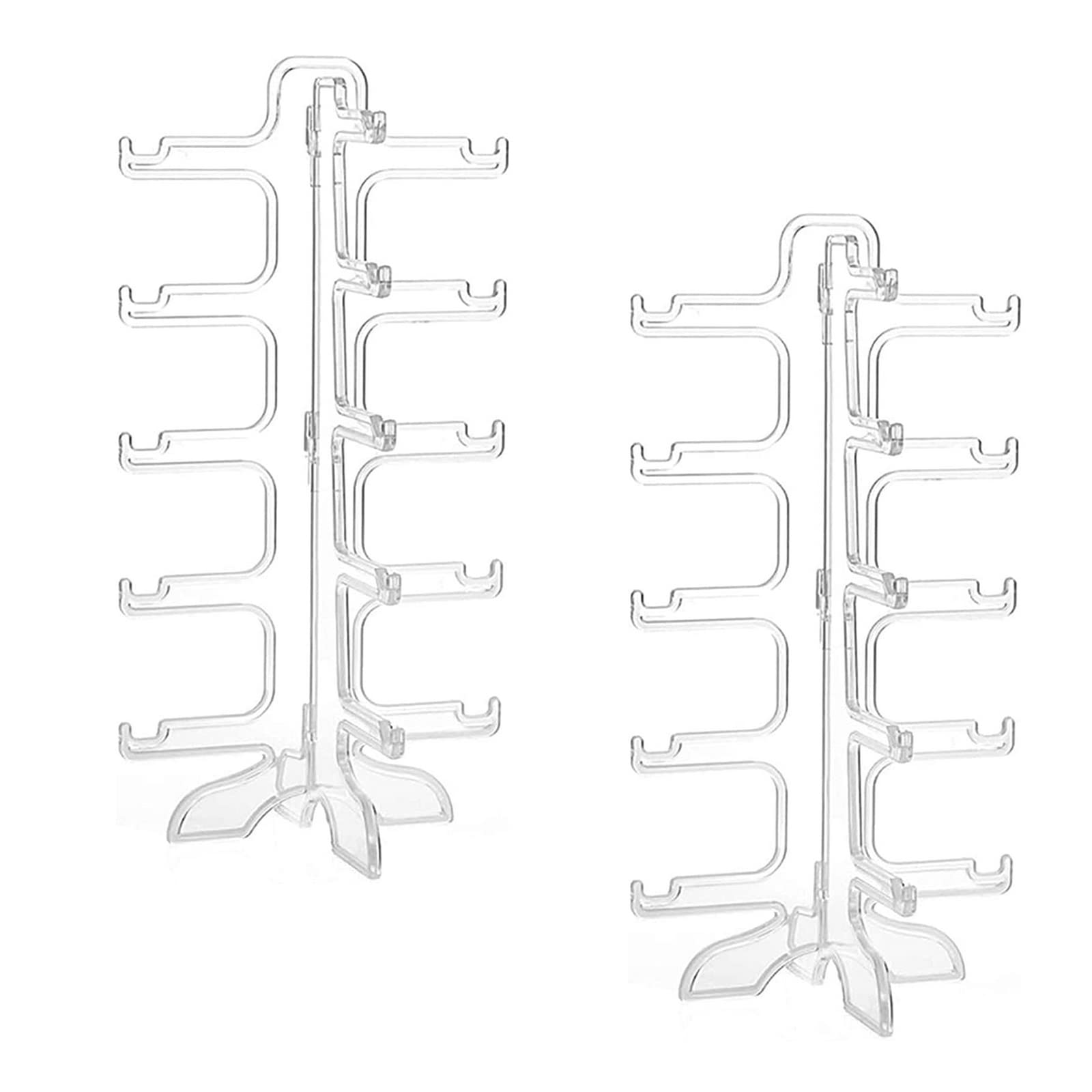 Pack of 2 Glasses Stands, Sunglasses Display, 5-Layer Glasses Storage Display Rack for Storage, Sunglasses, Myopia Glasses, Plan Mirror (Transparent)
