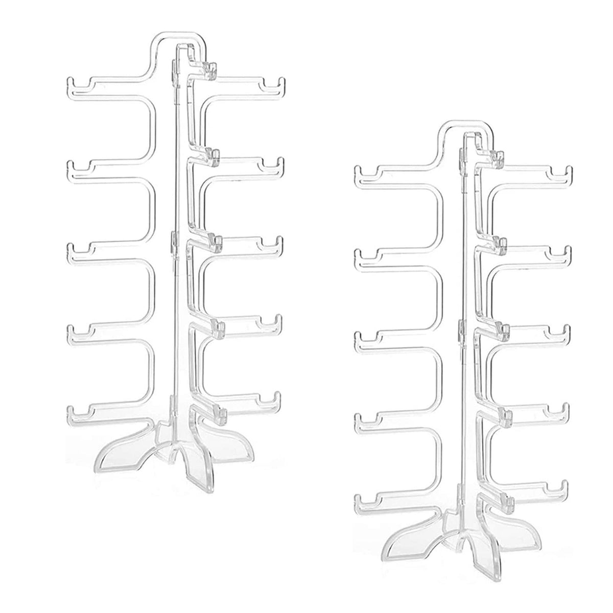 Pack of 2 Glasses Stands, Sunglasses Display, 5-Layer Glasses Storage Display Rack for Storage, Sunglasses, Myopia Glasses, Plan Mirror (Transparent)