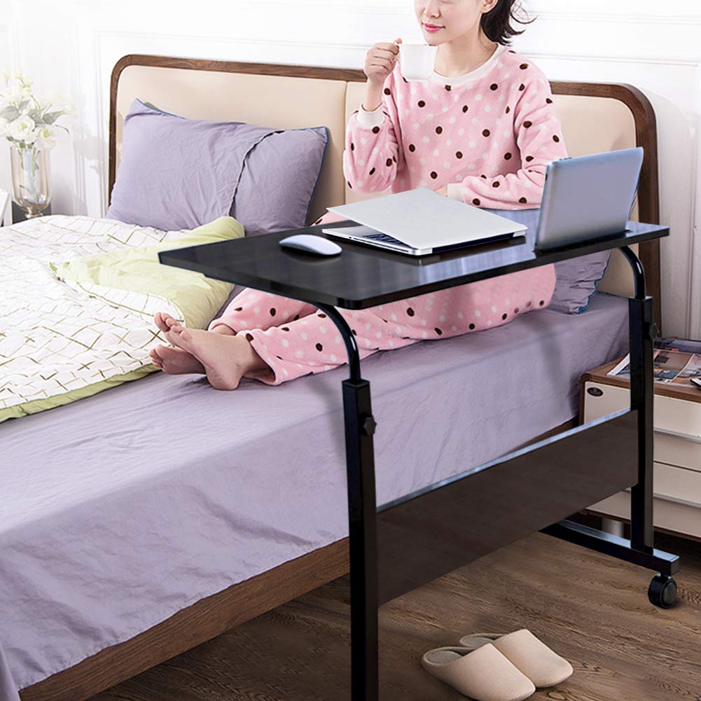 Adjustable Movable Wooden Laptop Table 71.5 to 91cm Height Portable Computer Desk Bedside Sofa Side Workstation with Tablet Slot Reading Eating