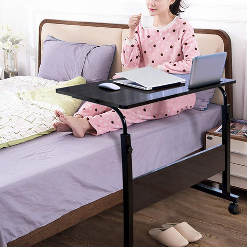 Adjustable Movable Wooden Laptop Table 71.5 to 91cm Height Portable Computer Desk Bedside Sofa Side Workstation with Tablet Slot Reading Eating