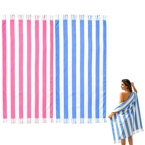 JAODFK 2 Pcs Turkish Beach Towel Cotton Lightweight Sand Free Blanket Quick Dry Serviette de Plage Towels for Swimming Camping Accessories Women