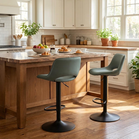 YOUNIKE Bar Stools Set of 2 Modern Swivel Barstools, Adjustable Counter Height Bar Chairs Faux Leather Upholstered Counter Stools with Hollow Back