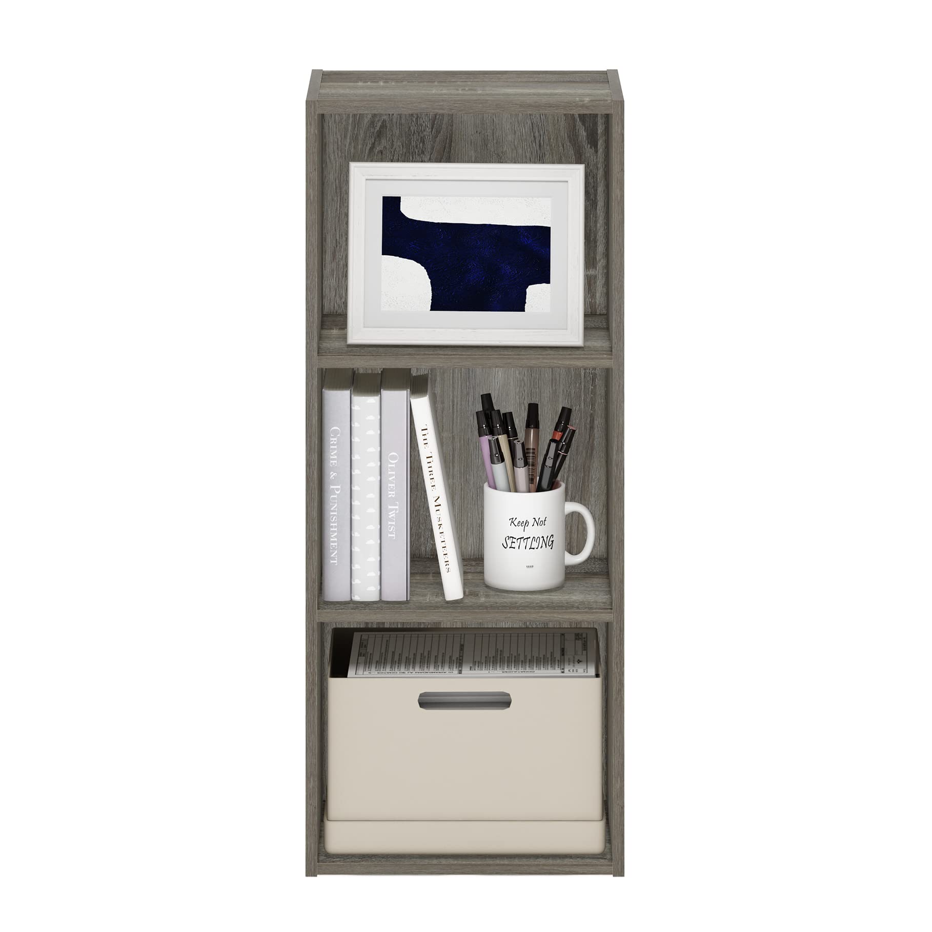 Furinno LUDER Book Shelf, 3-Cube Bookshelf, Bookcase, 9.3 x 12 x 31.5, for Living Room, Bedroom, Home Office, French Oak