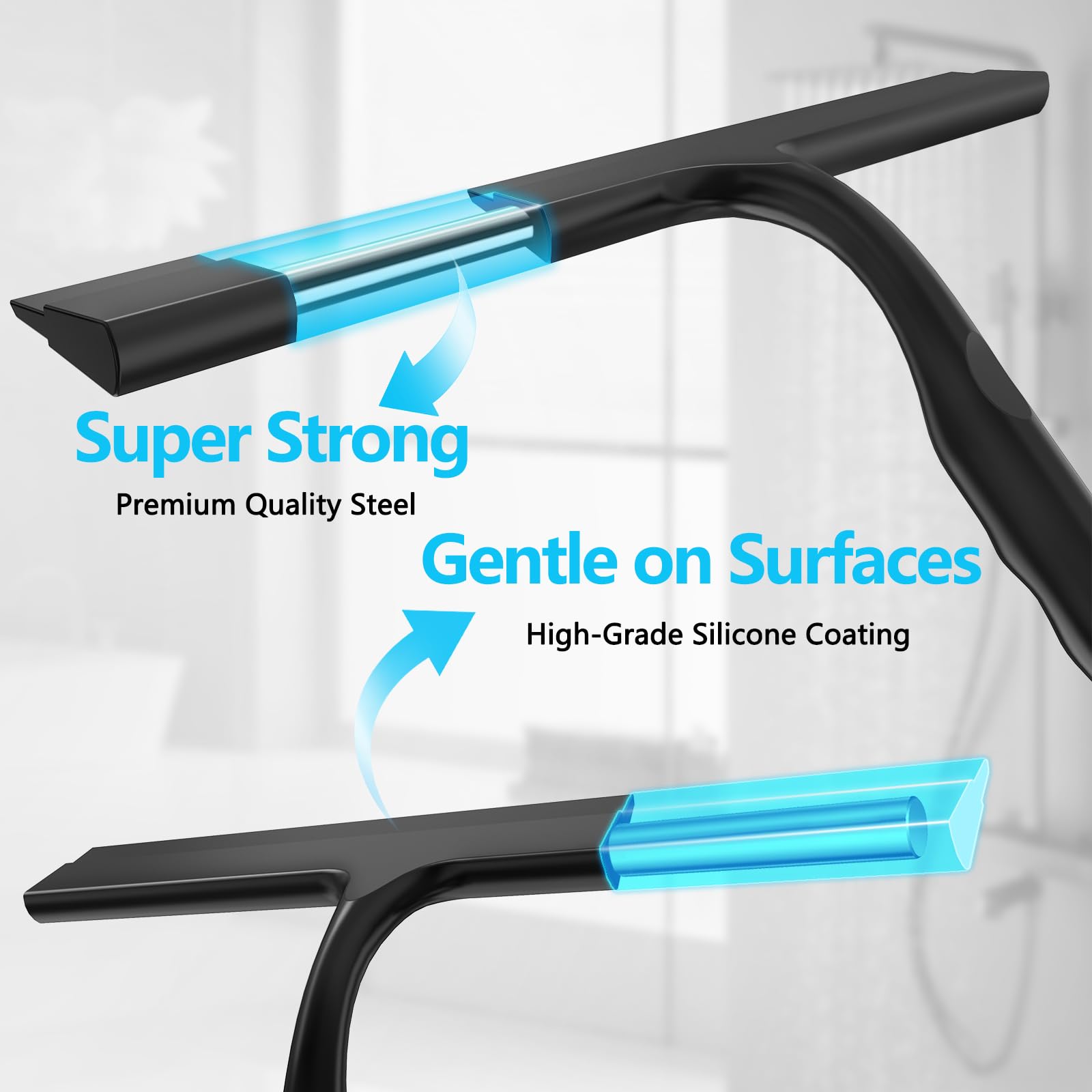 Shower Squeegee,All-One-Soft-Touch Silicone Squeegee with Built-in Hook