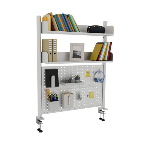 Boltmol Clamp-on 2-Tier Desk Shelf,White 80CM, Desktop Organizer With Pegboard, Countertop Storage Bookcase For Home, Office Or Dorm