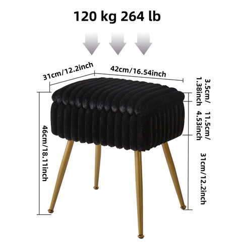 Aibiju Velvet Dressing Table Stool, Rectangular Vanity Stool with Storange, Make up Chair with 4 Metal Legs for Makeup Room, Bedroom, Black YD-MS151B