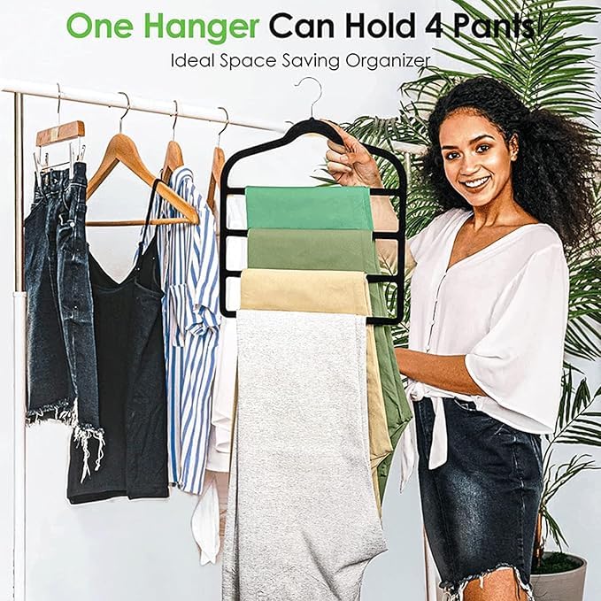 4 Pack Velvet Trouser Hangers Space Saving 4-Layer Hangers for Trousers