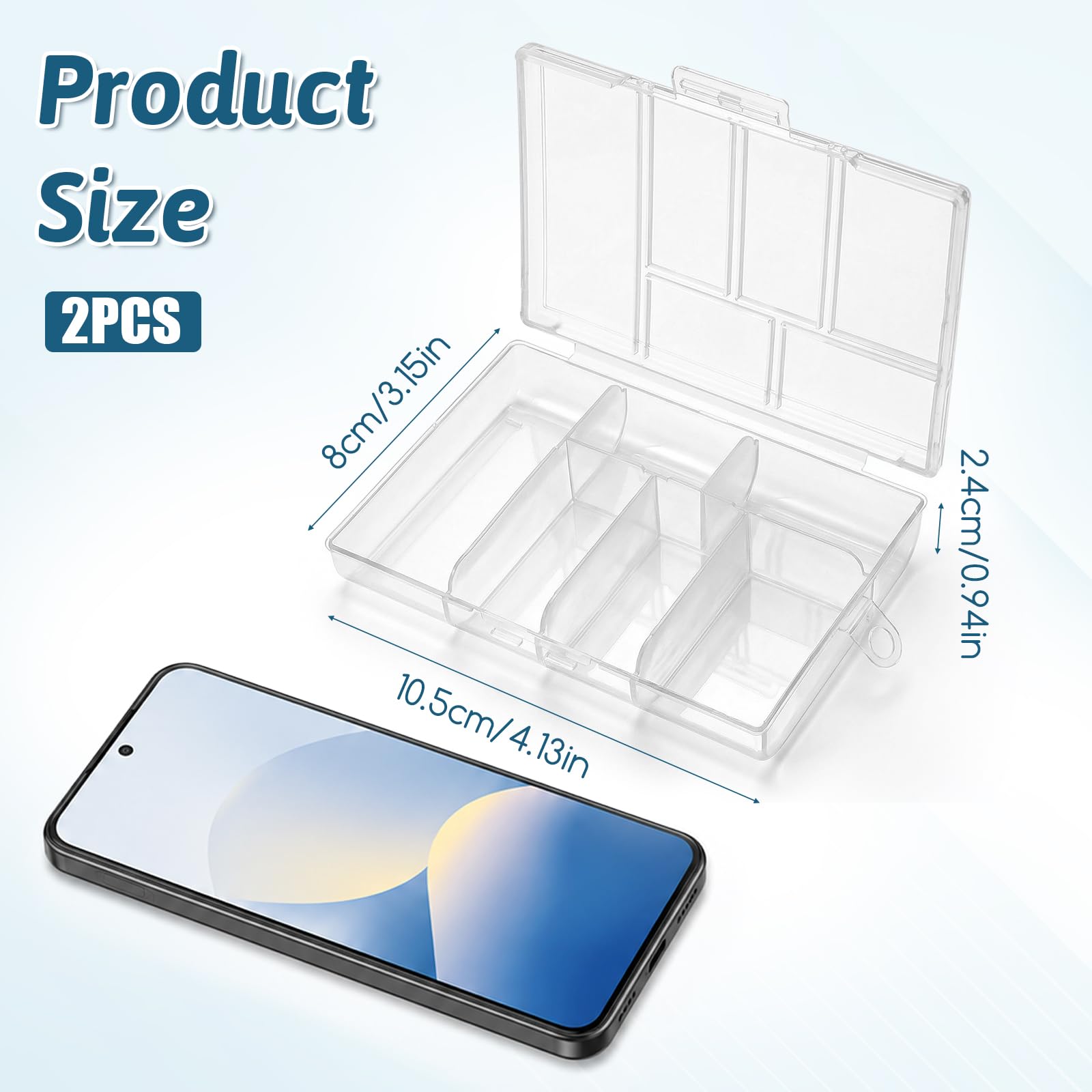 Bruislard 2 Pcs 6 Grids Clear Plastic Storage Box with Dividers, Bead Storage Box Compartment Storage Boxes for Bead Jewelry Screws Small Items DIY