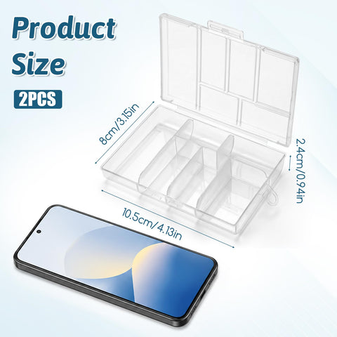 Bruislard 2 Pcs 6 Grids Clear Plastic Storage Box with Dividers, Bead Storage Box Compartment Storage Boxes for Bead Jewelry Screws Small Items DIY
