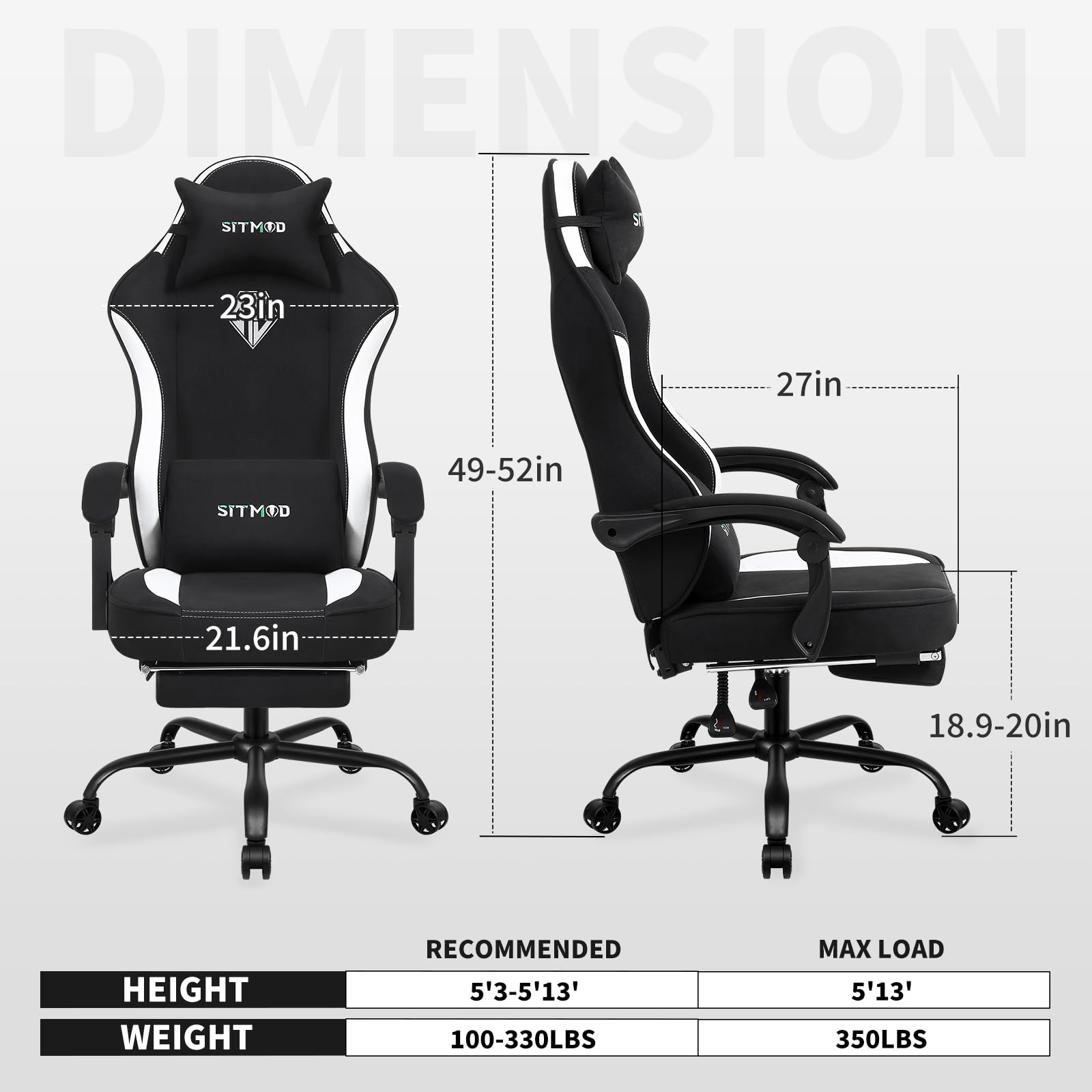 SITMOD Fabric Gaming Chair with Footrest, High Back PC Video Game Chair with Pocket Spring, Ergonomic Computer Desk Chair with Linkage Armrests