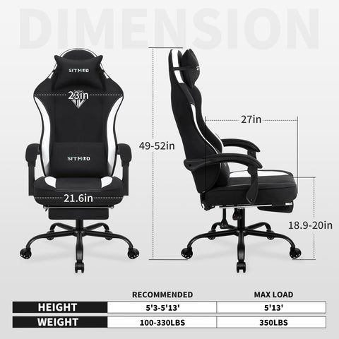 SITMOD Fabric Gaming Chair with Footrest, High Back PC Video Game Chair with Pocket Spring, Ergonomic Computer Desk Chair with Linkage Armrests