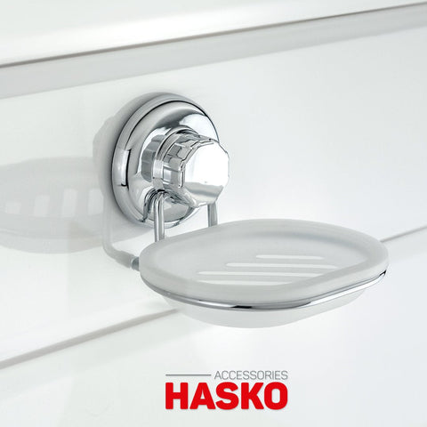 Vacuum Suction Cup Soap Dish Holder by Hasko Accessories - Strong Stainless Steel Sponge Holder for Bathroom & Kitchen