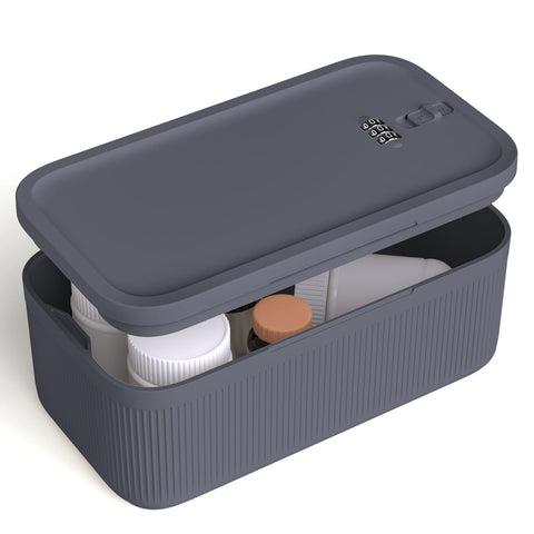 JOSTART Small Lockable Storage Box with Combination Code Portable Lockable Medicine Box BPA-Free Phone Safe for Home Refrigerator Office Travel (Gray)