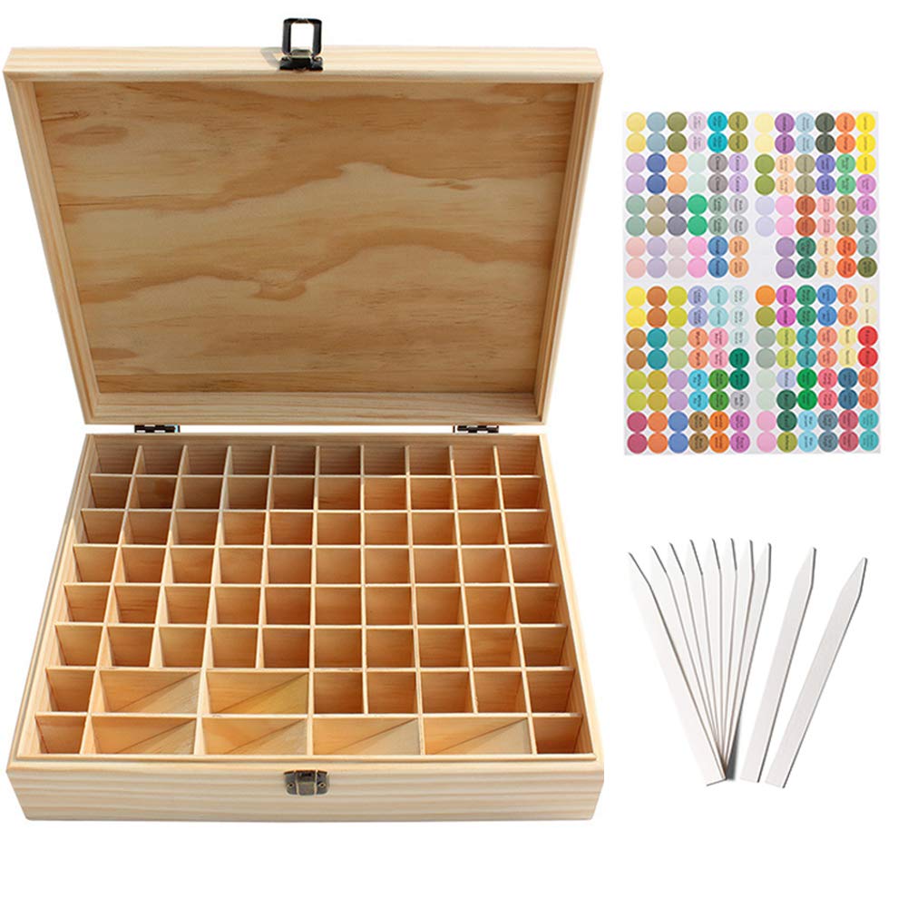 74 Slots Wooden Essential Oil Organizer Hard Pine Wood Carrying Box - Ideal Aromatherapy Travel Storage Case Display Presentations Containers Box