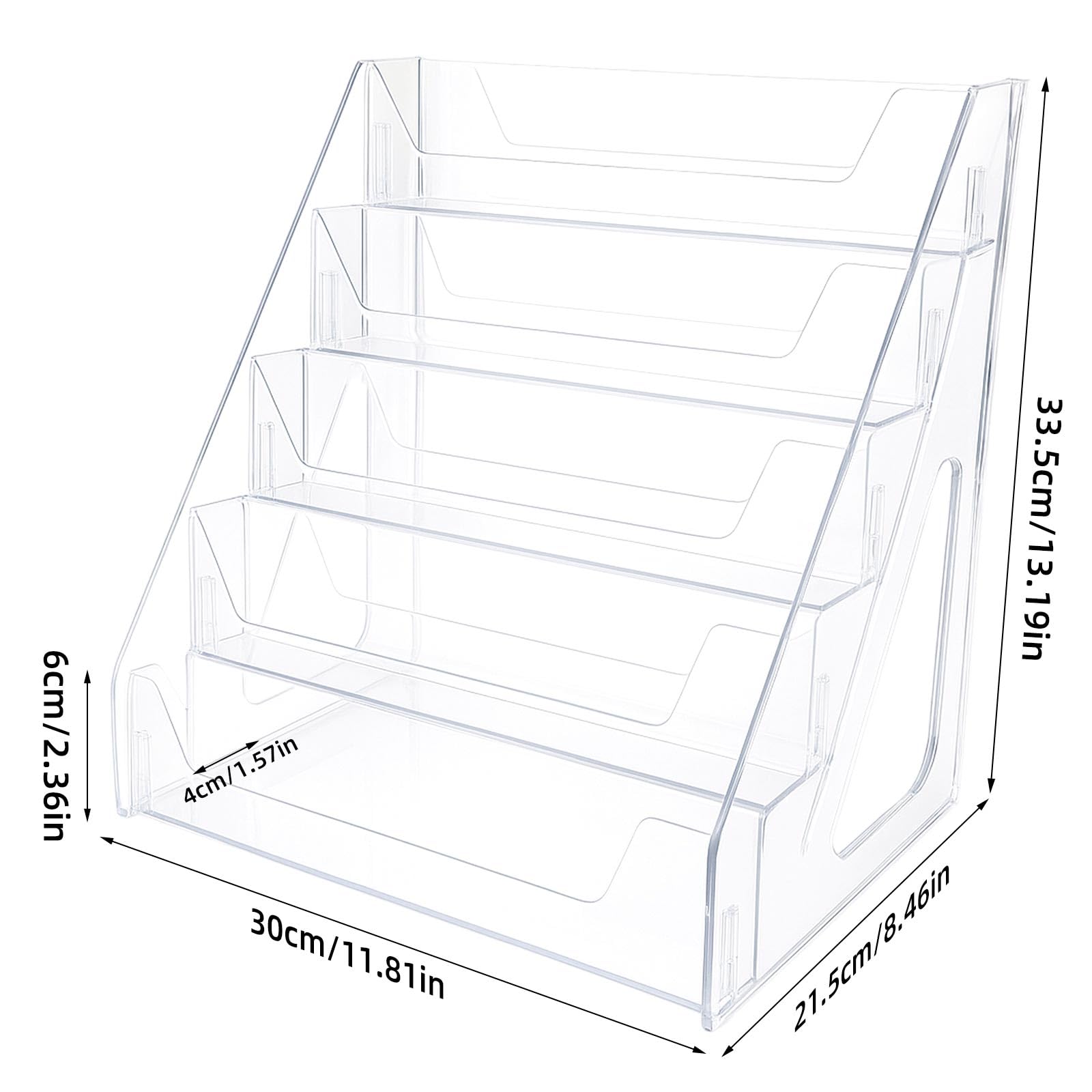 lasuroa 5-Tier Greeting Cards Display Stand, 30cm/11.8in Clear Tiered Trading Cards Holder, Multi-Purpose Organizer Rack for Postcards, Stickers