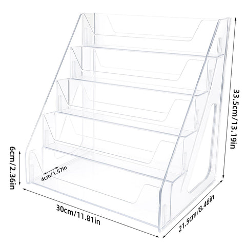 lasuroa 5-Tier Greeting Cards Display Stand, 30cm/11.8in Clear Tiered Trading Cards Holder, Multi-Purpose Organizer Rack for Postcards, Stickers